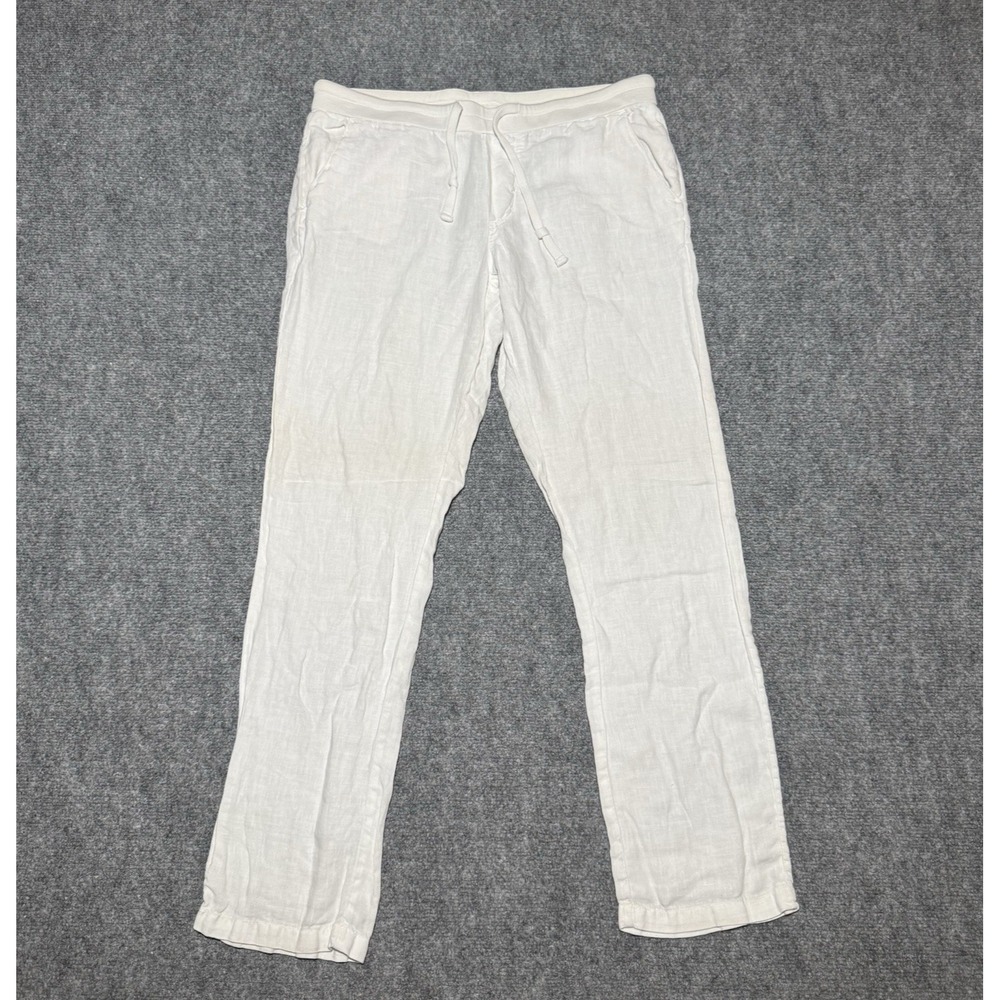 Standard James Perse Women Sz 2 Drawstring Waist Pants White 100% Linen 33x29